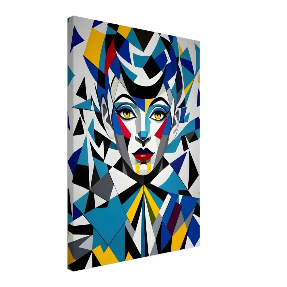 Abstract geometric portrait artwork on PixiOnyx Dreamscape Canvas titled Fragmented Muse