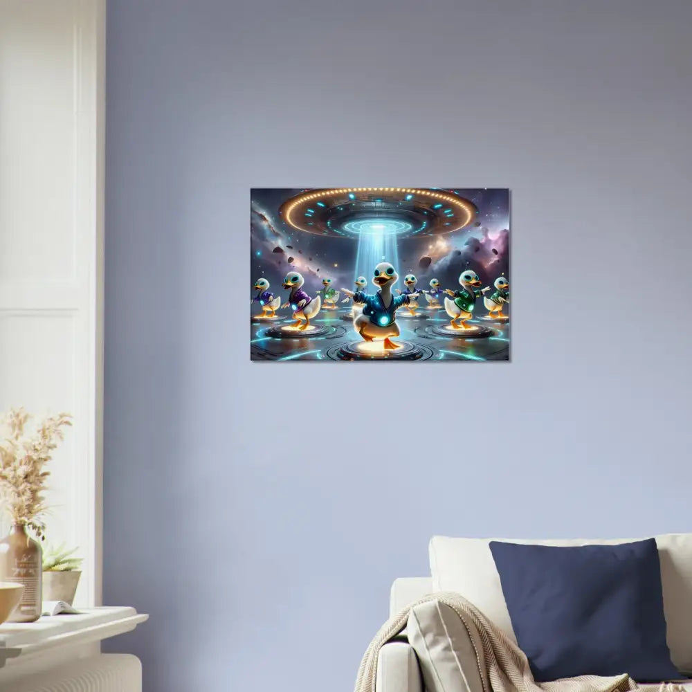 Humorous alien abduction duck art on Canvas Galactic Dance Crew PixiOnyx Astral Groove Scene