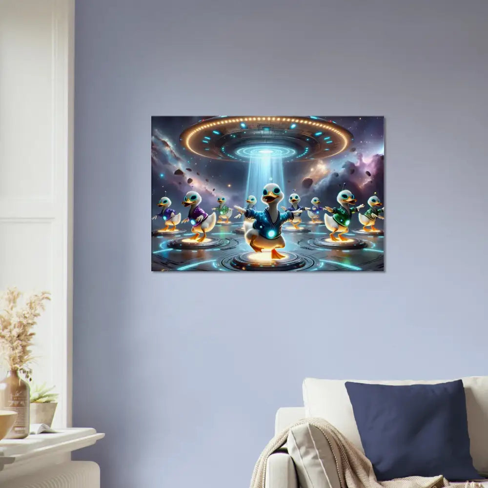 Humorous duck-themed sci-fi art scene from Canvas Galactic Dance Crew PixiOnyx Astral Groove