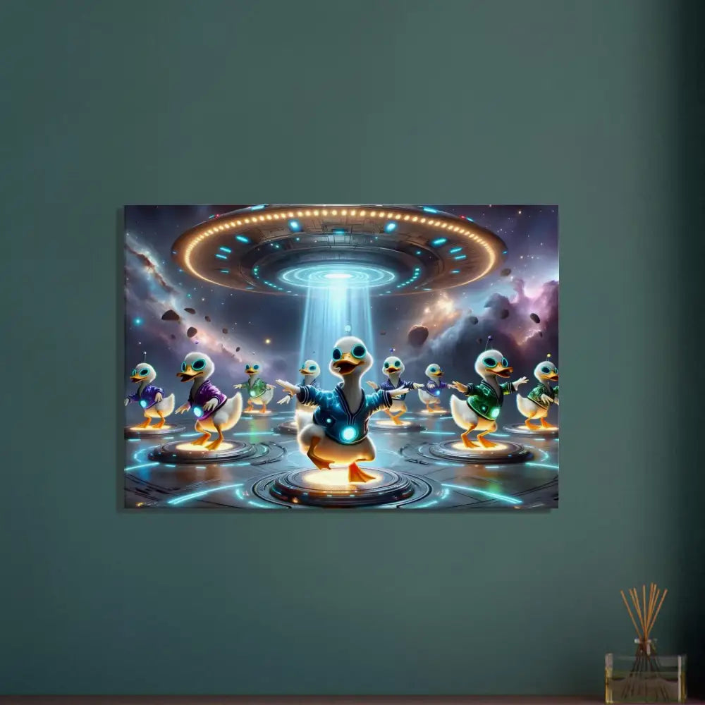 Duck-themed UFO abduction art on Canvas Galactic Dance Crew PixiOnyx Astral Groove Scene