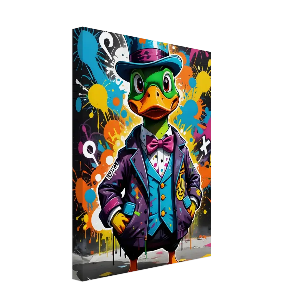 Cartoon duck in a suit and hat on Canvas Gangster Duck Swagger by PixiOnyx Urban Dreamscape