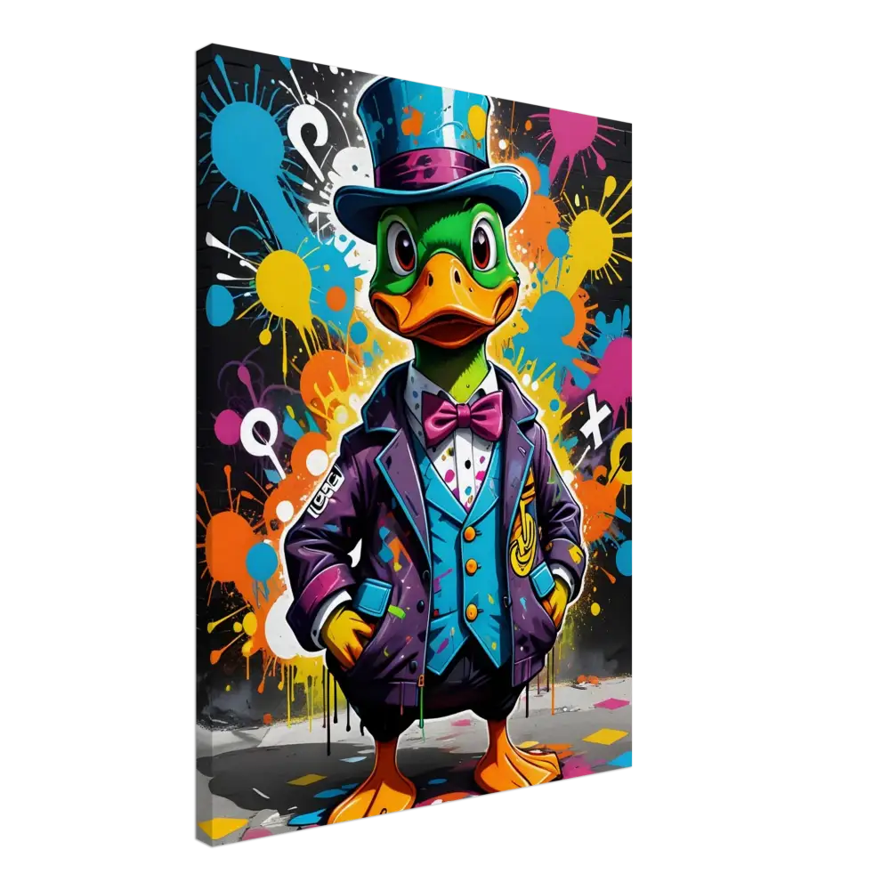 Cartoon duck in formal attire on Canvas Gangster Duck Swagger PixiOnyx Urban Dreamscape