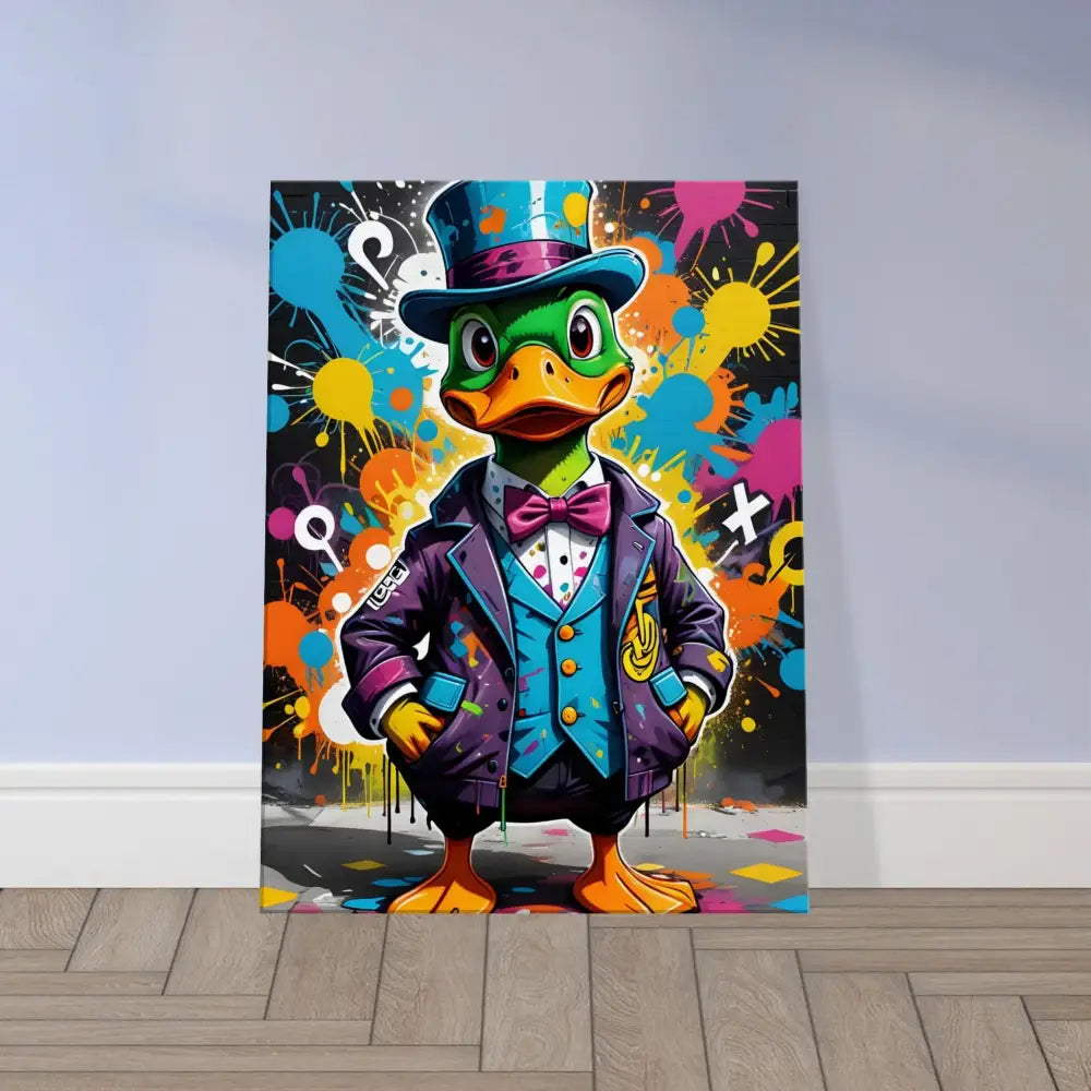 Colorful cartoon duck in formal attire from Canvas Gangster Duck Swagger PixiOnyx Urban Dreamscape