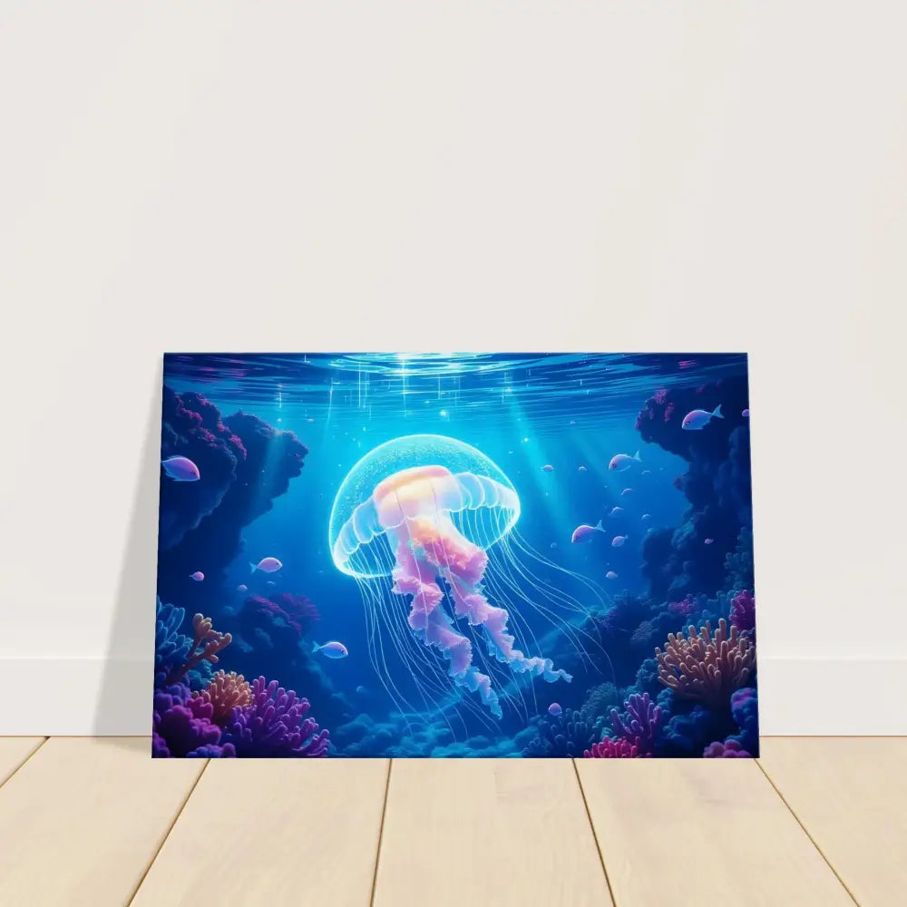 Vibrant jellyfish underwater scene canvas for Glowing Wanderer Cosmic Drift PixiOnyx Ocean Reverie