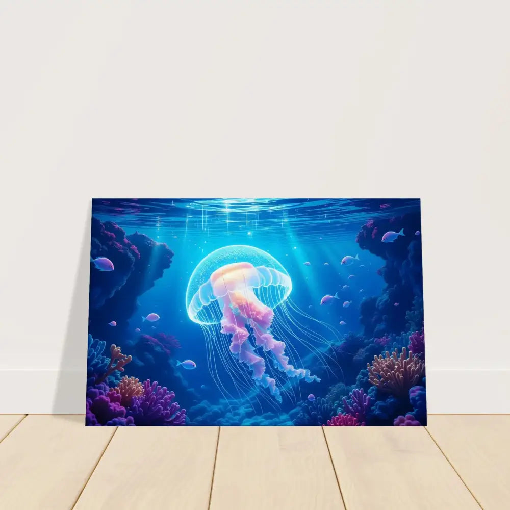 Vibrant jellyfish underwater art on Canvas Glowing Wanderer Cosmic Drift by PixiOnyx Ocean Reverie