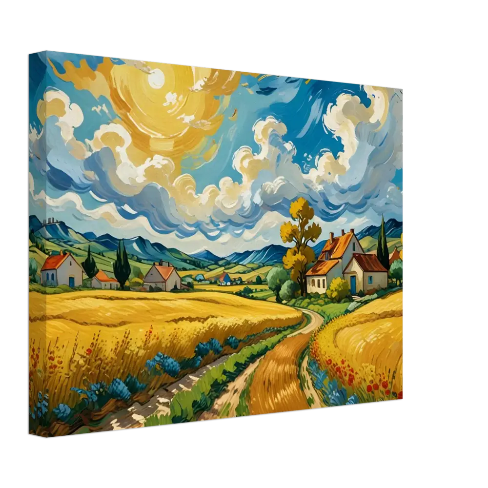 Vibrant countryside painting on Canvas Golden Fields Reverie PixiOnyx Pastoral Dreamscape