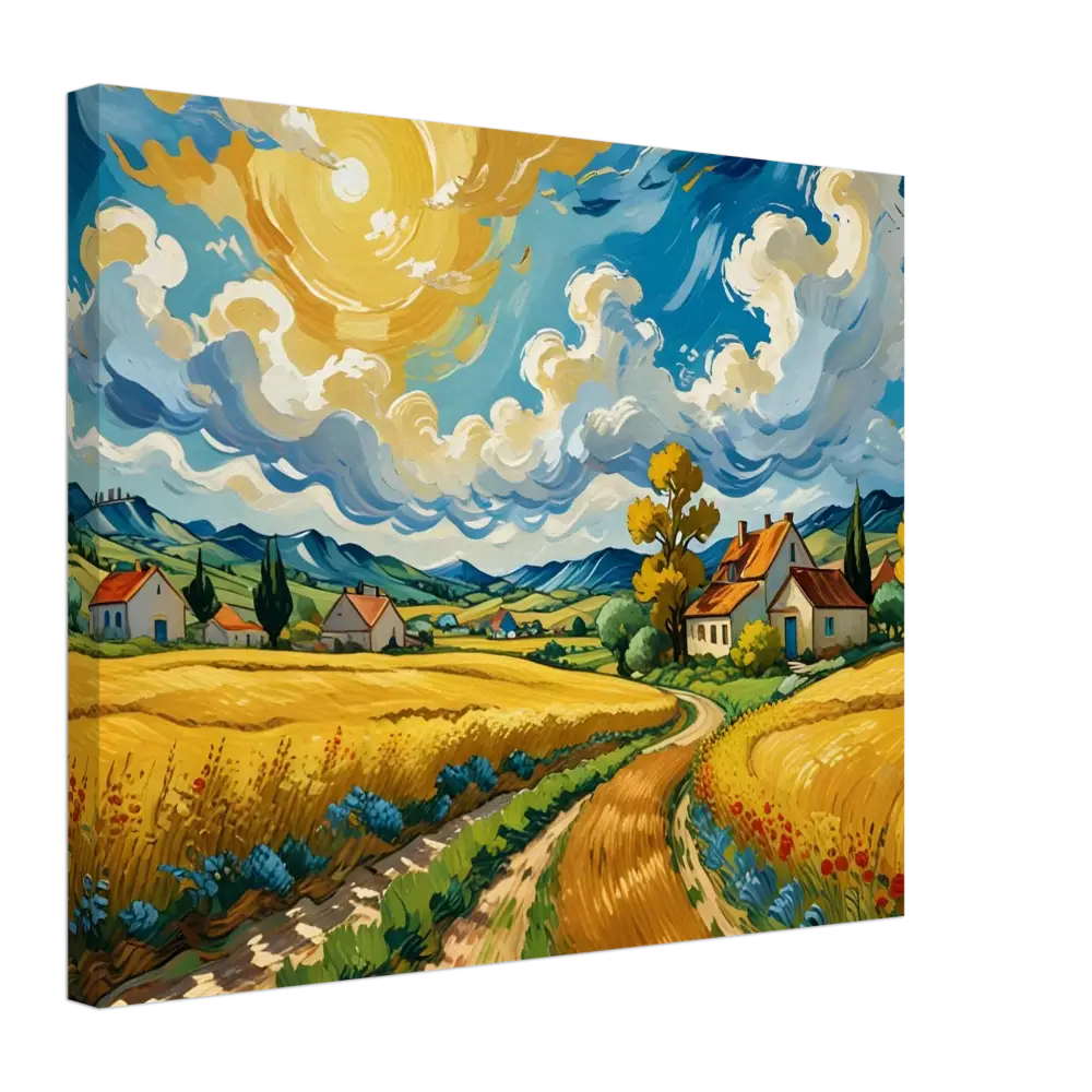 Vibrant landscape painting on Canvas Golden Fields Reverie PixiOnyx Pastoral Dreamscape