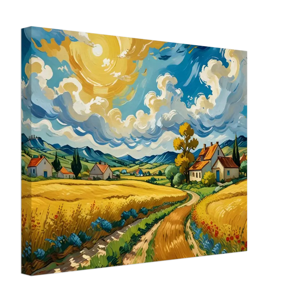 Vibrant countryside painting on Canvas Golden Fields Reverie PixiOnyx Pastoral Dreamscape