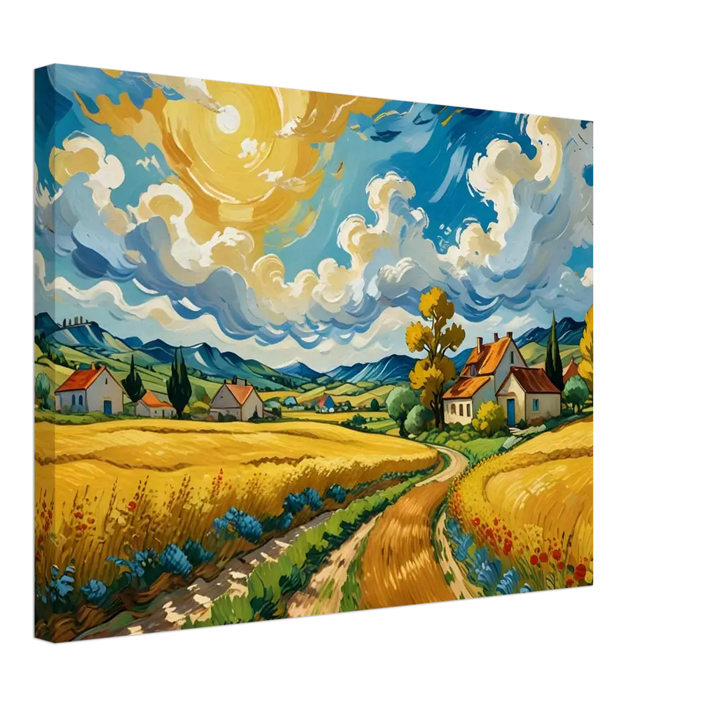 Impressionistic landscape painting of golden fields in PixiOnyx Canvas Pastoral Dreamscape