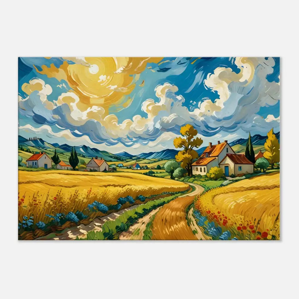 Vibrant countryside painting on Canvas Golden Fields Reverie by PixiOnyx Pastoral Dreamscape