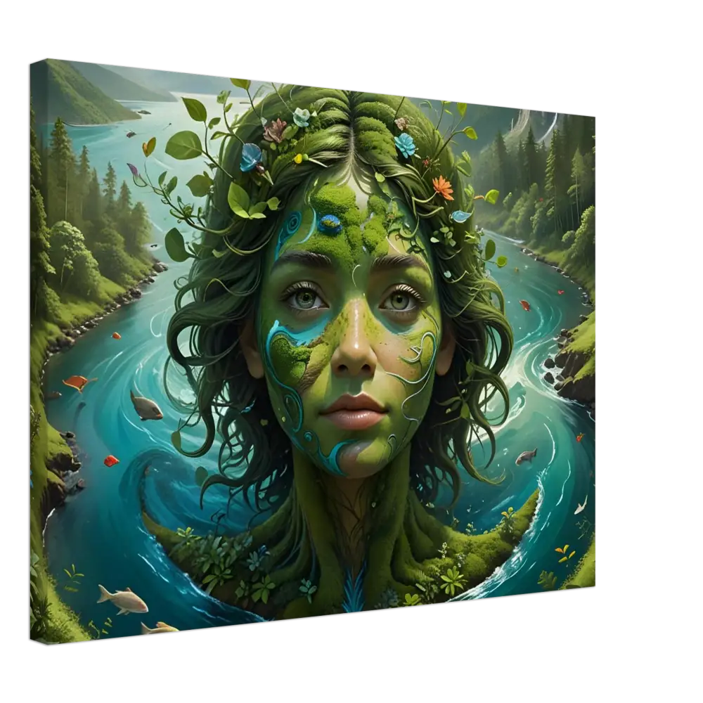 Nature-themed portrait with river backdrop for Canvas Green Goddess PixiOnyx Nature Dreamscape