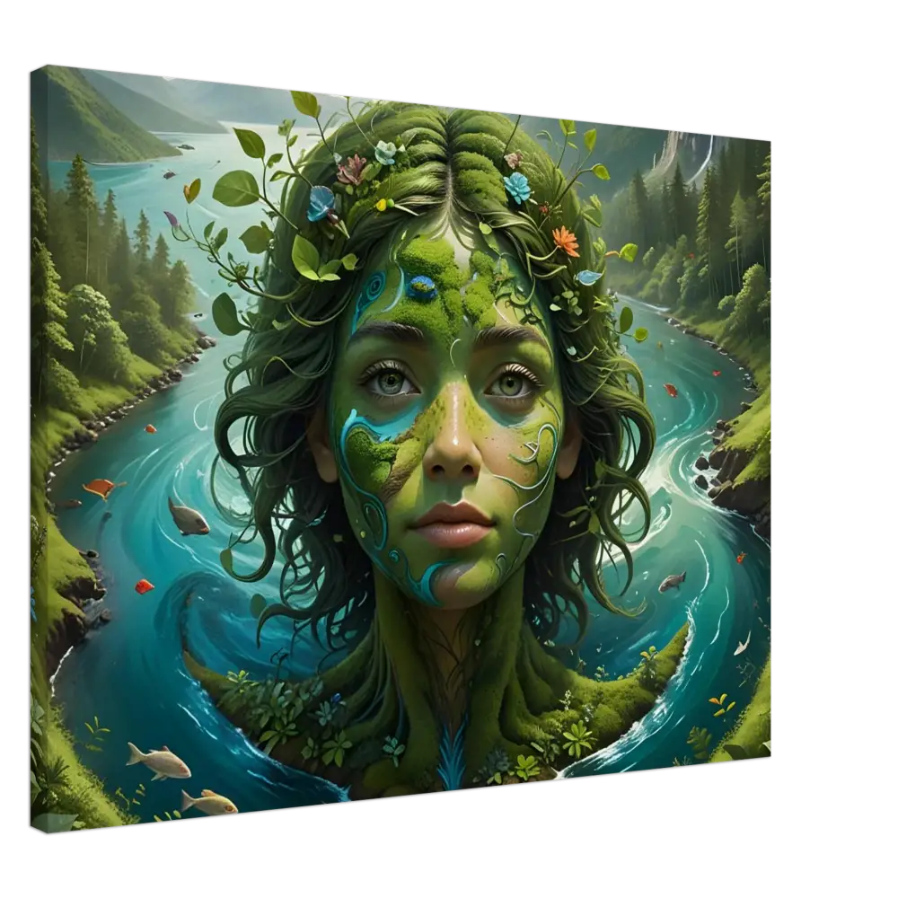 Portrait of a Nature Goddess on Canvas Green Goddess PixiOnyx Nature Dreamscape artwork