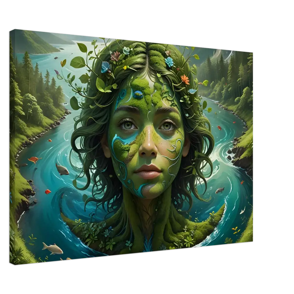 Nature goddess canvas art in green tones from PixiOnyx Nature Dreamscape collection
