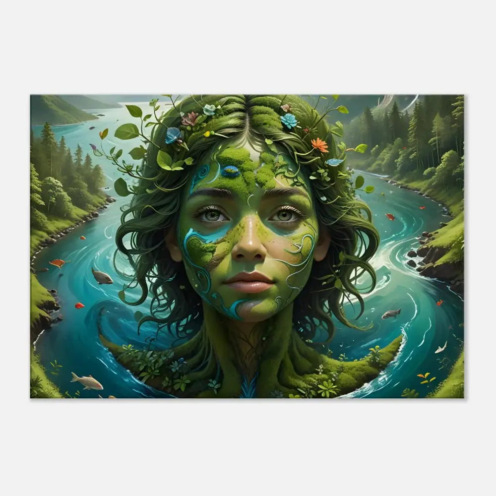 Portrait of a Nature Goddess on Canvas Green Goddess PixiOnyx Nature Dreamscape art piece