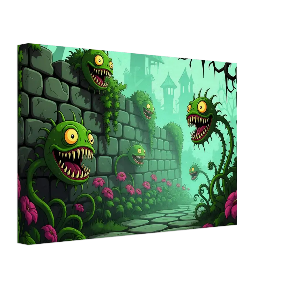 Cartoonish carnivorous plants from Grinvine Grove Canvas by PixiOnyx Surreal Fantasy Nature