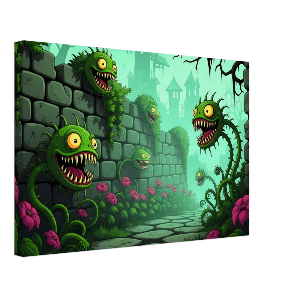 Cartoonish carnivorous plant ambush from Canvas Grinvine Grove PixiOnyx Surreal Fantasy Nature