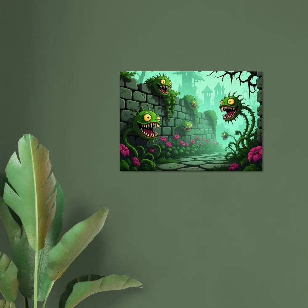Cartoonish monster plant artwork on Canvas Grinvine Grove PixiOnyx Surreal Fantasy Nature