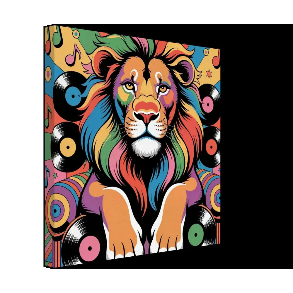 Vibrant pop art lion portrait on Canvas Groove King PixiOnyx Rhythm Jungle walls groove