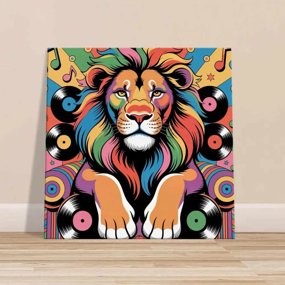Colorful pop art lion with rainbow mane vinyl records for Walls Groove PixiOnyx Rhythm Jungle Canvas Groove King