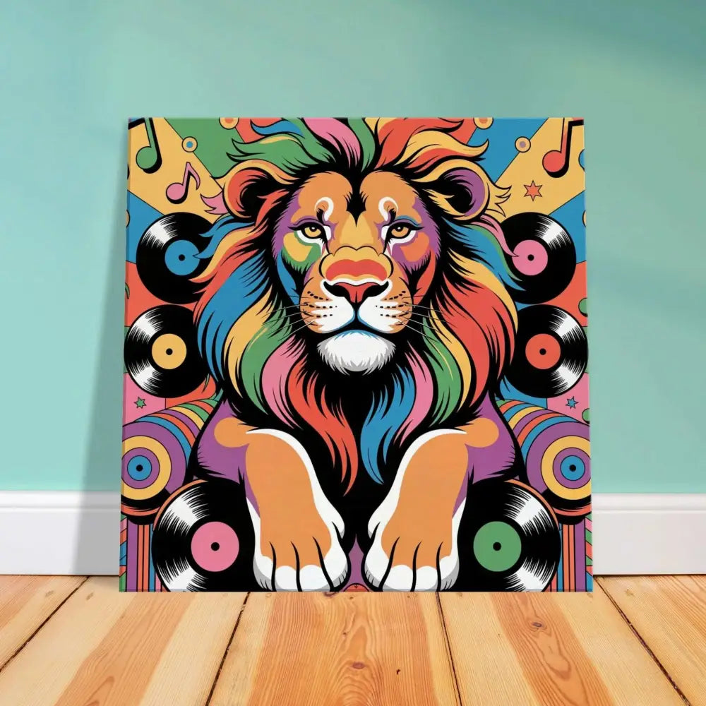 Colorful lion art print with music elements from PixiOnyx Rhythm Jungle Walls Groove