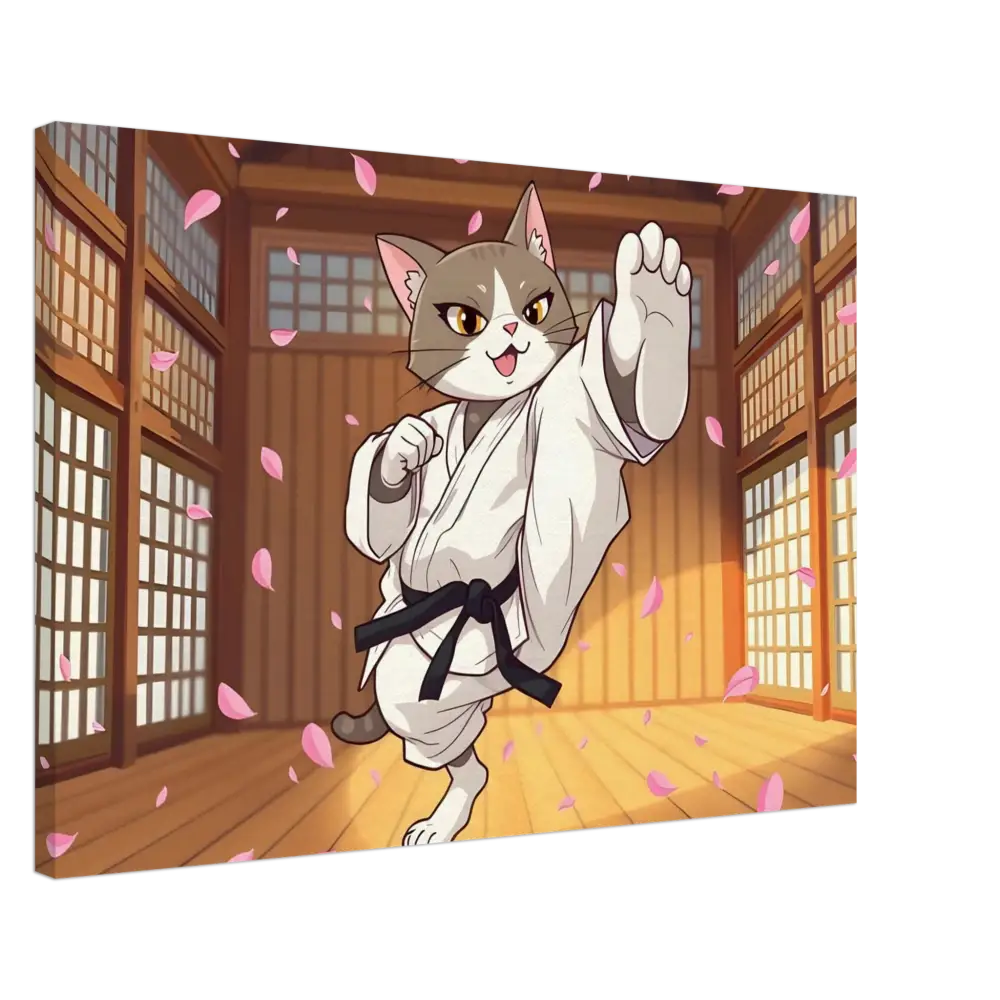 Cartoon cat in karate gi for Canvas – Karate Cat Cherry Blossom Showdown by PixiOnyx