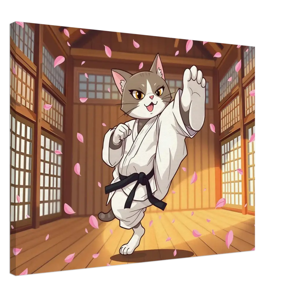 Cartoon Cat in Karate Gi from Canvas Cherry Blossom Showdown PixiOnyx Whimsical Combat