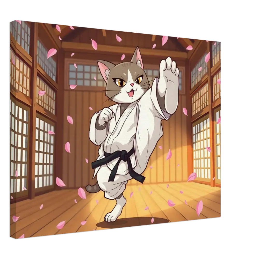 Karate Cat character on Cherry Blossom Showdown Canvas by PixiOnyx in whimsical martial arts style