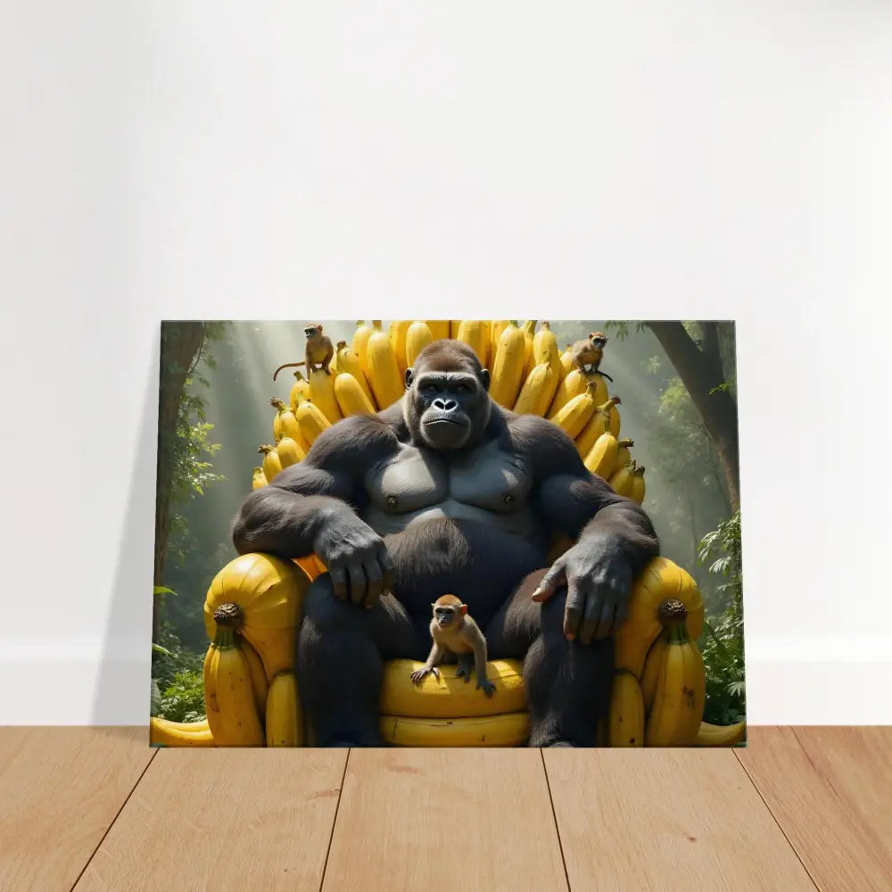Banana throne gorilla artwork on Canvas King Kong’s Banana Throne by PixiOnyx