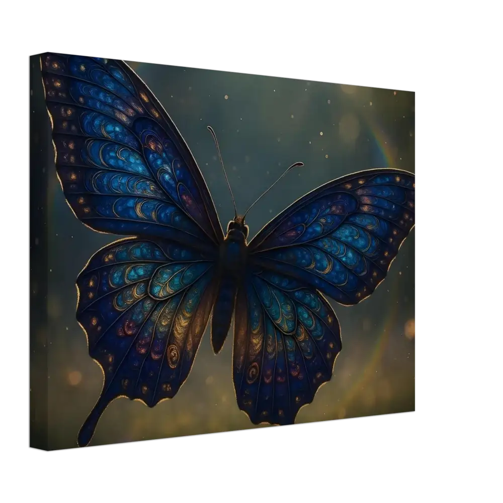 Blue butterfly canvas art displayed on Luminara Ascend PixiOnyx Dreamform Nature display