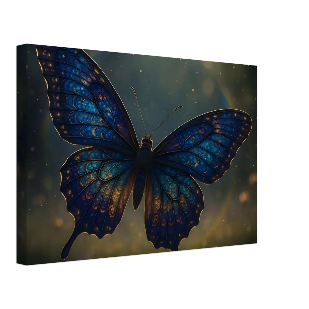Blue butterfly canvas art displayed on Luminara Ascend PixiOnyx Dreamform nature display