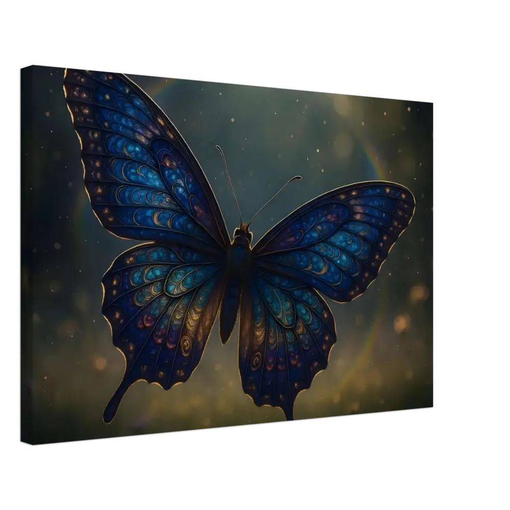 Intricate blue butterfly art on Canvas Luminara Ascend PixiOnyx Dreamform Display