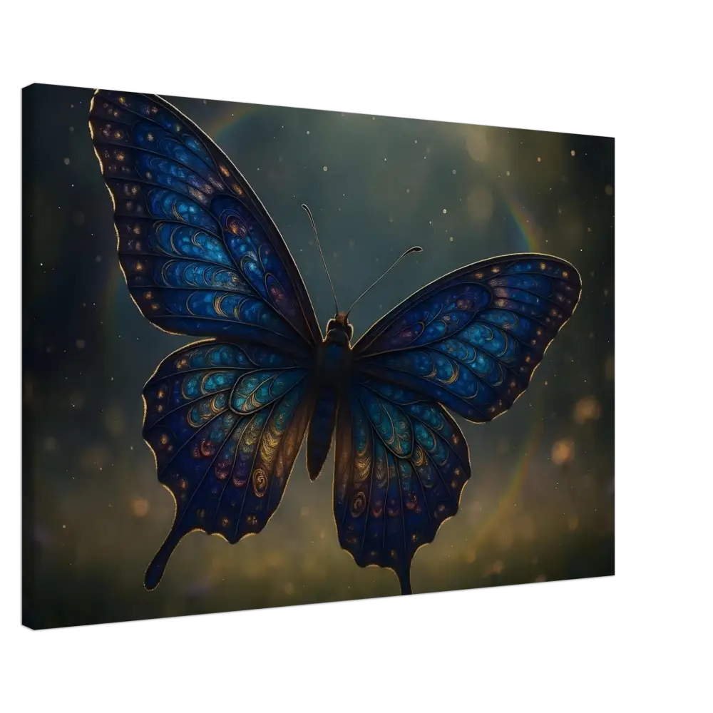 Blue butterfly canvas art displayed on Luminara Ascend PixiOnyx Dreamform Nature Display