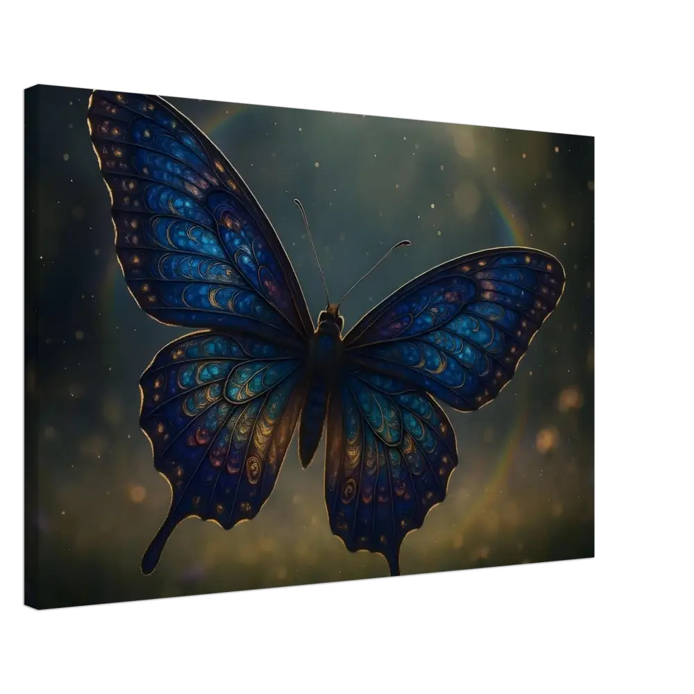 Blue butterfly canvas art displayed on PixiOnyx Dreamform Canvas – Luminara Ascend