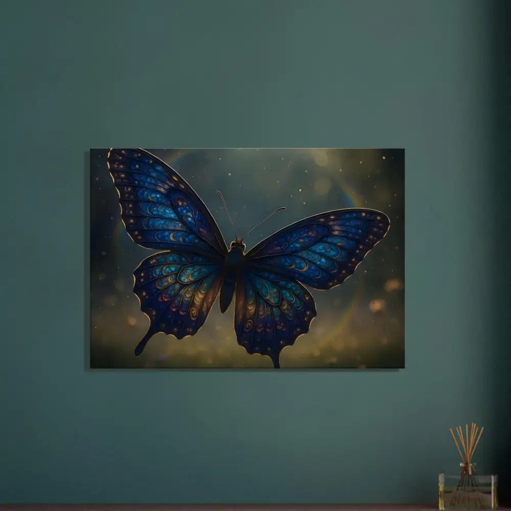 Blue butterfly wall art displayed on Canvas Luminara Ascend PixiOnyx Dreamform display