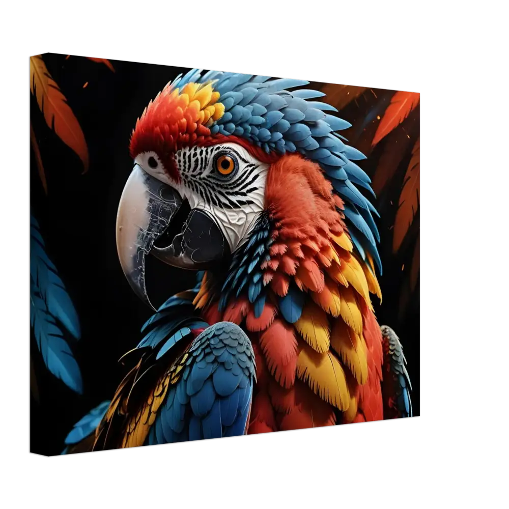 Colorful Macaw Parrot on Canvas Artwork in PixiOnyx Nature Majesty Display