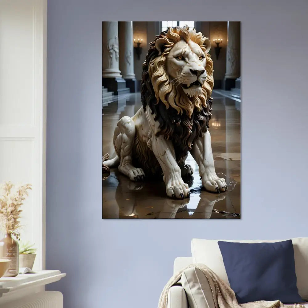 Marble Lion Statue Artwork from PixiOnyx Regal Sculpture Series in Grand Hall