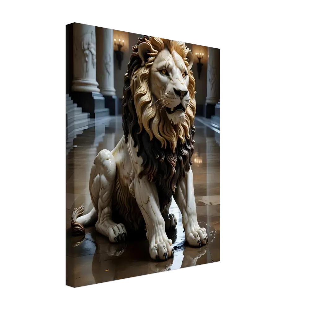 Marble Lion sculpture with dark mane from PixiOnyx Regal Sculpture Series in Grand Hall