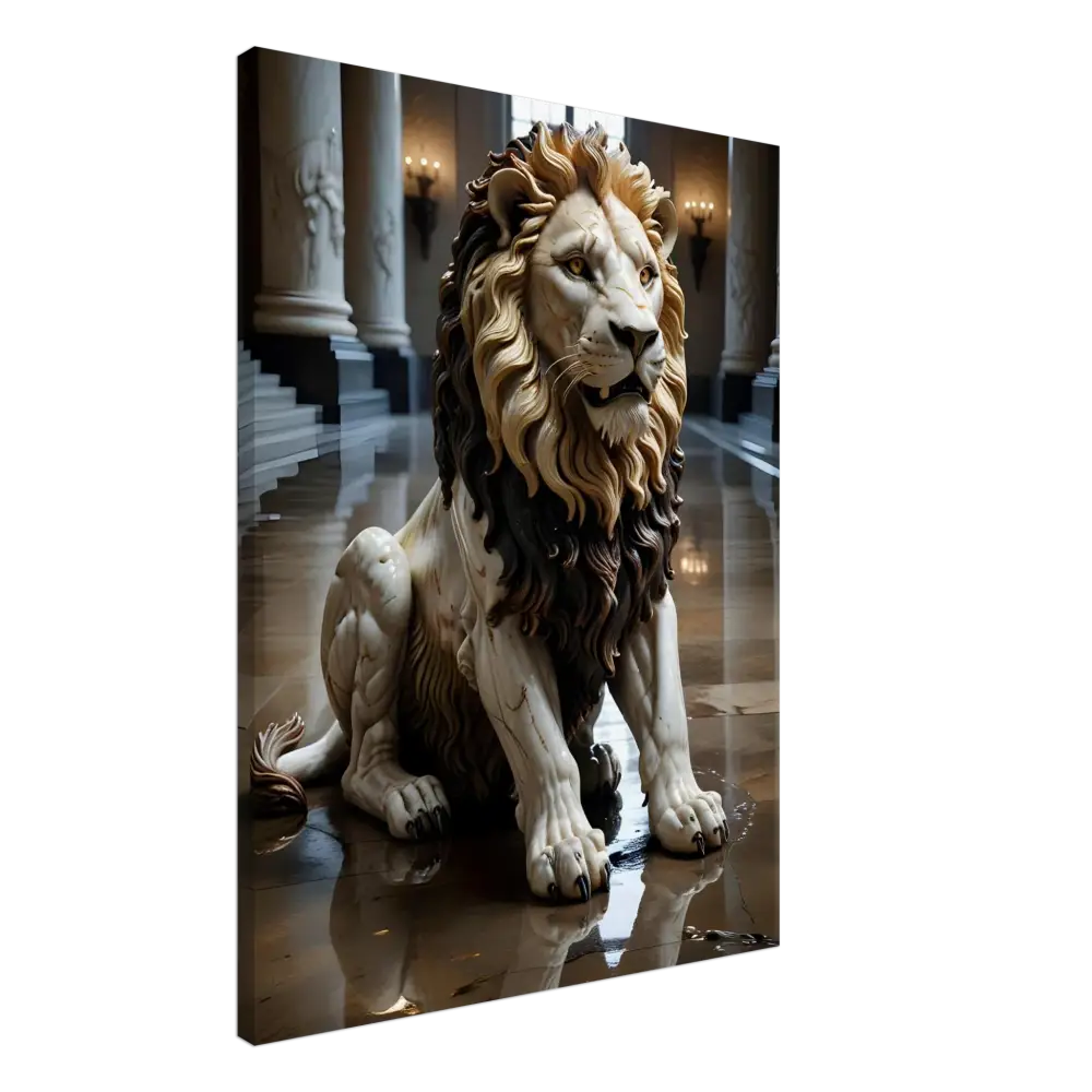 Ornate marble lion statue from PixiOnyx Regal Sculpture Series in Grand Hall display