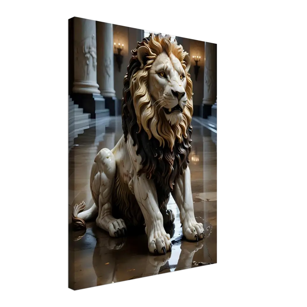 Marble lion statue from PixiOnyx Regal Sculpture Series displayed in Canvas Grand Hall