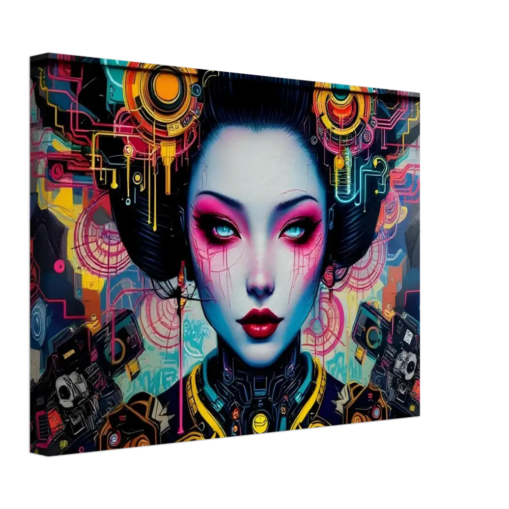 Cyberpunk geisha portrait on Canvas Mech Shrine Geisha PixiOnyx Urban Circuit Icon