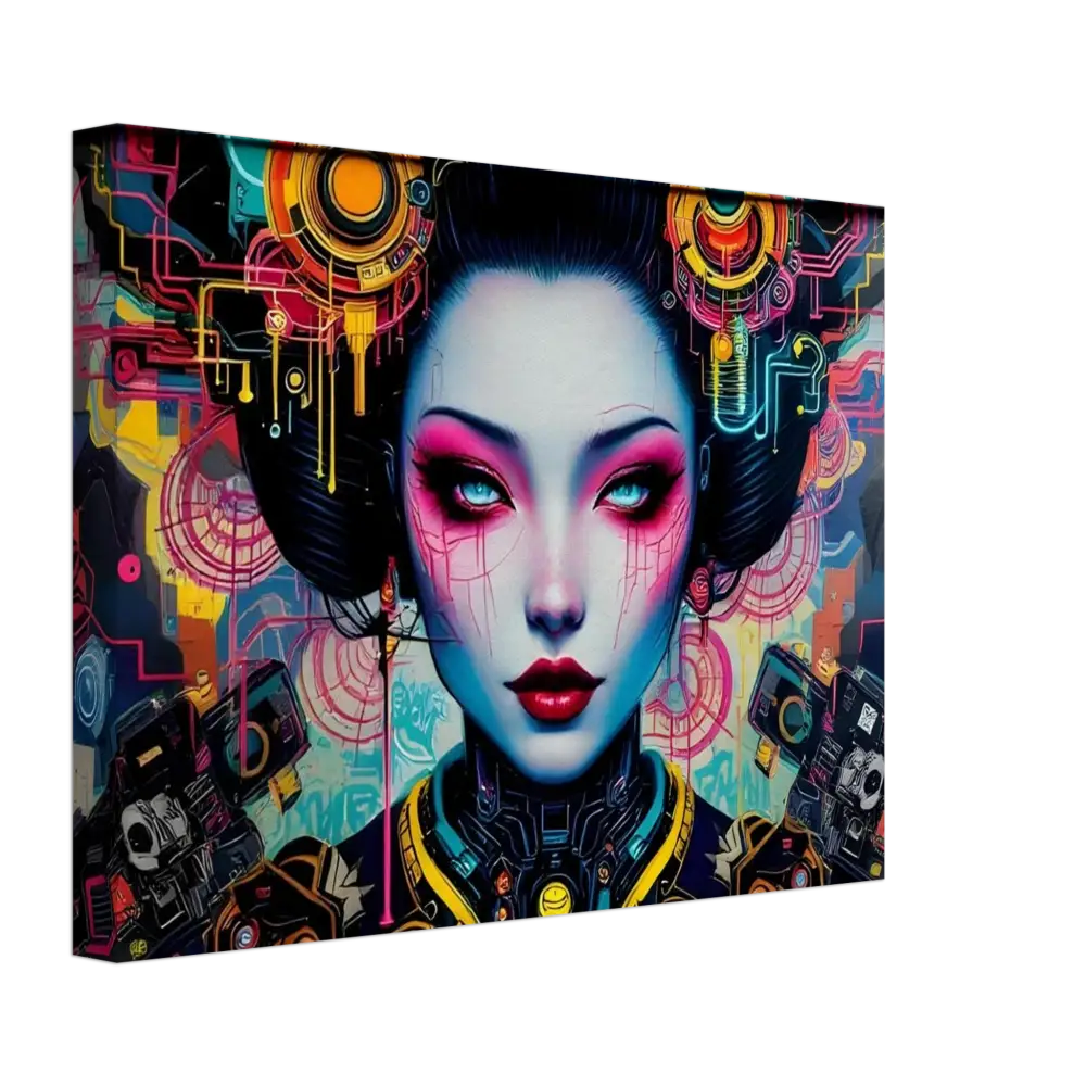 Cyberpunk geisha portrait on Canvas – Mech Shrine Geisha by PixiOnyx Urban Circuit Icon