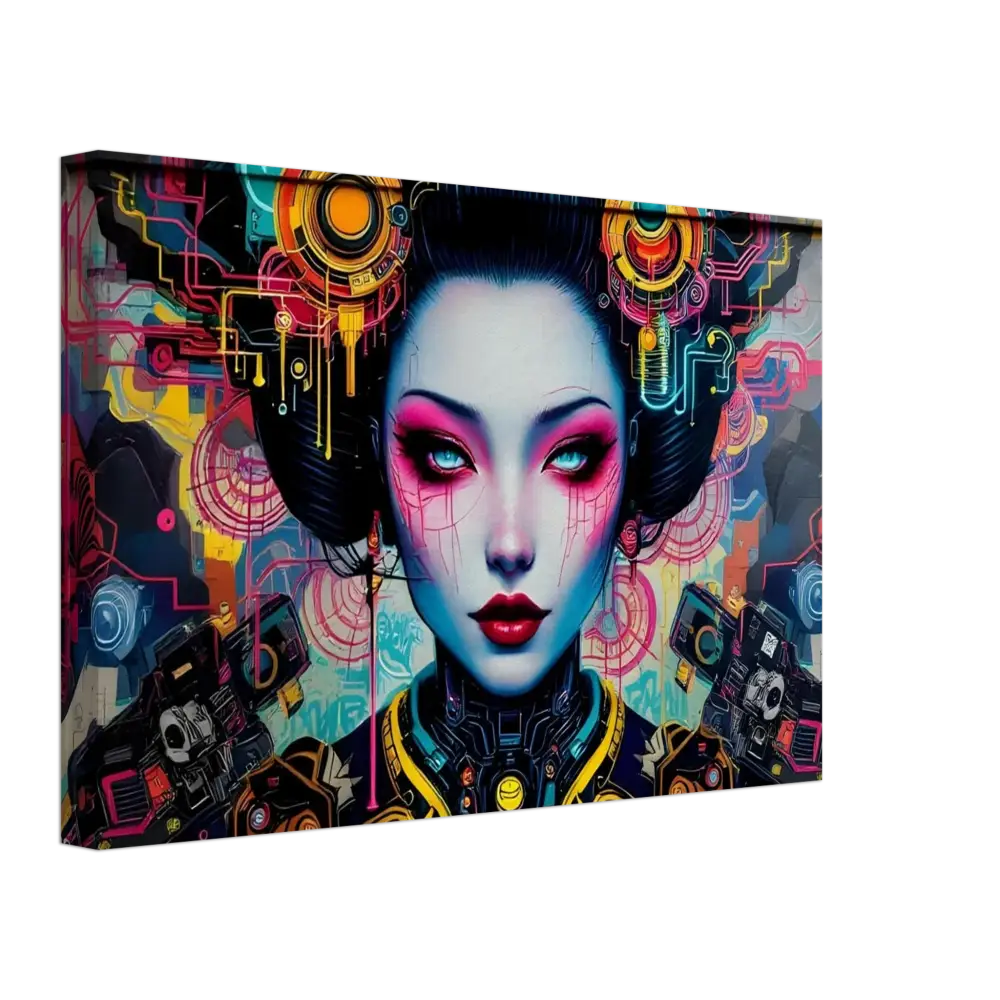 Cyberpunk geisha graffiti art on Canvas Mech Shrine Geisha by PixiOnyx Urban Circuit Icon