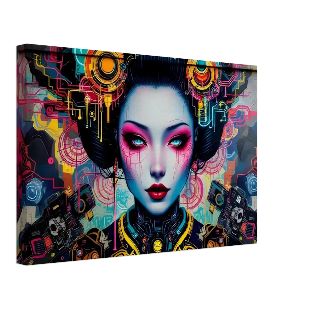 Cyberpunk geisha graffiti art on Canvas Mech Shrine Geisha by PixiOnyx Urban Circuit Icon