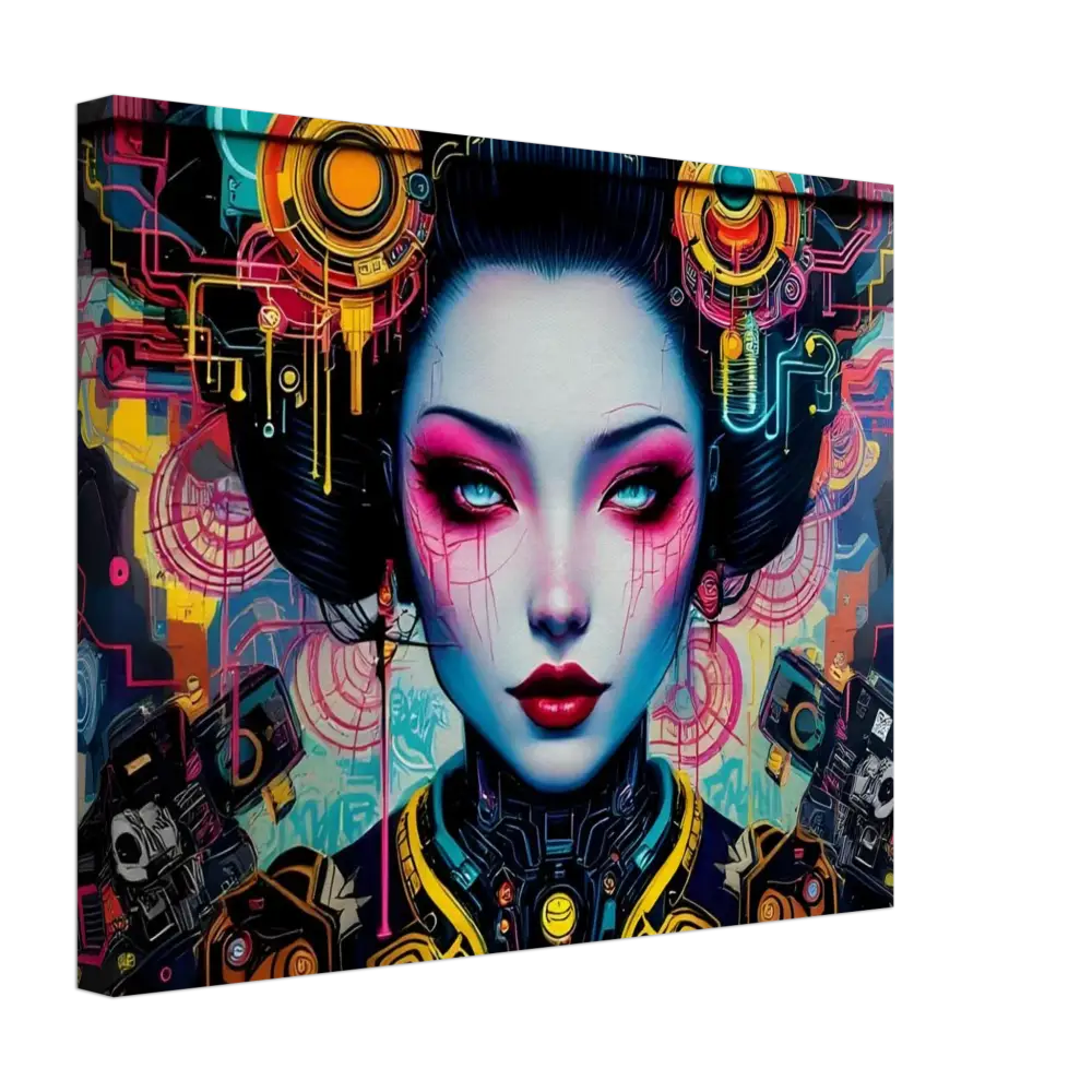 Cyberpunk Geisha artwork on Canvas Mech Shrine Geisha PixiOnyx Urban Circuit Icon