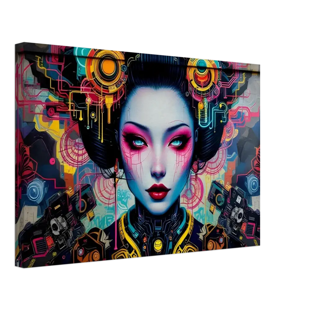 Cyberpunk Geisha artwork on Canvas Mech Shrine Geisha PixiOnyx Urban Circuit Icon