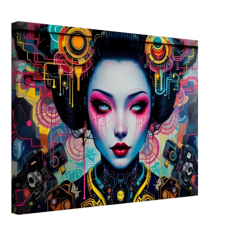 Cyberpunk geisha portrait featured on Canvas Mech Shrine Geisha PixiOnyx Urban Circuit Icon