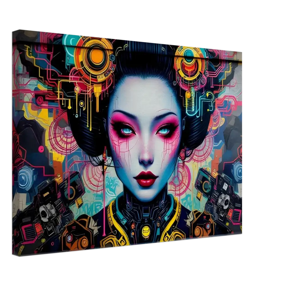 Cyberpunk geisha artwork on Canvas Mech Shrine Geisha PixiOnyx Urban Circuit Icon