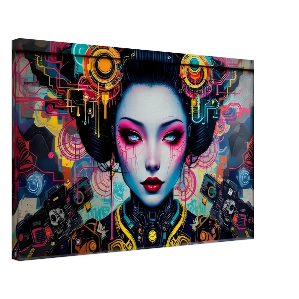 Cyberpunk geisha artwork on Canvas Mech Shrine Geisha by PixiOnyx Urban Circuit Icon