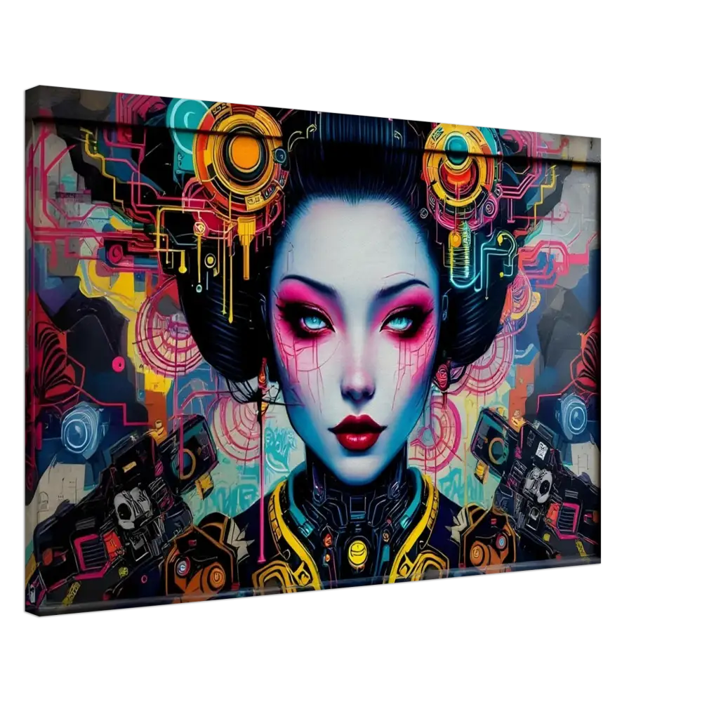 Cyberpunk Geisha artwork on Canvas Mech Shrine Geisha PixiOnyx Urban Circuit Icon