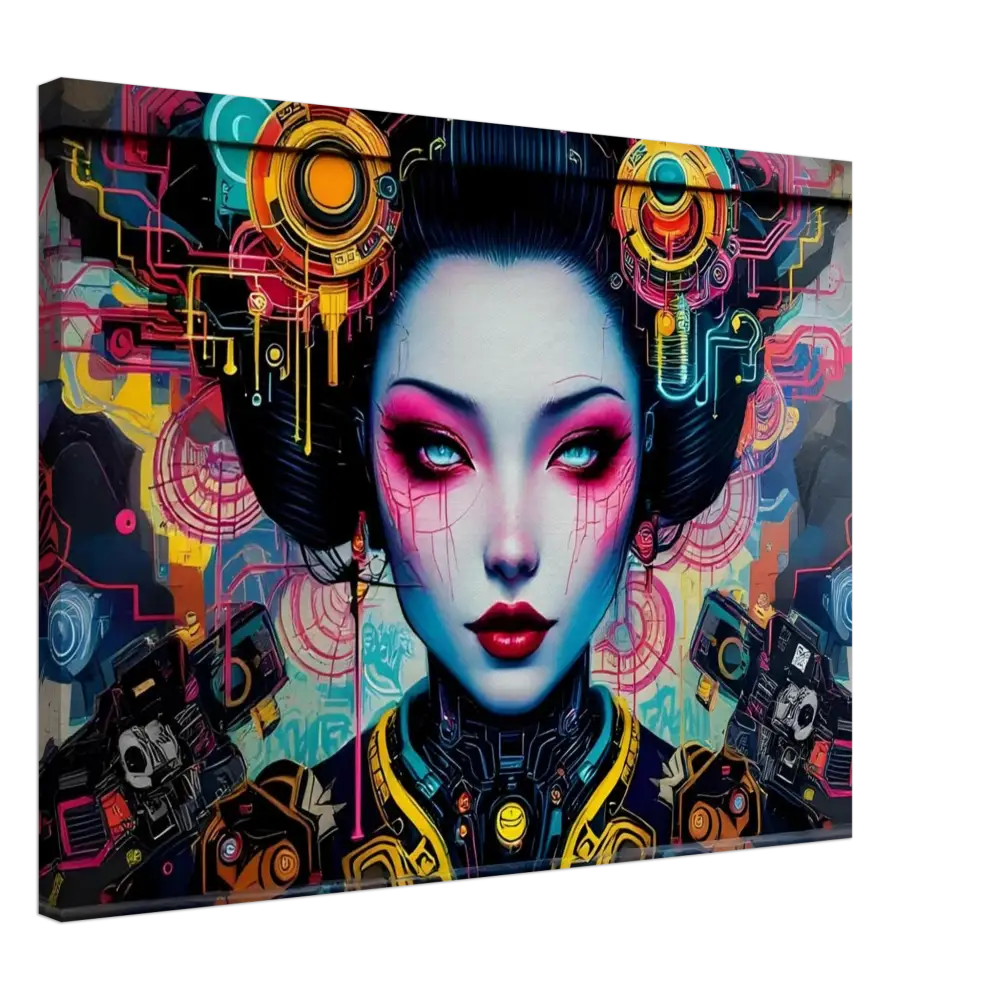 Cyberpunk geisha artwork on Canvas Mech Shrine Geisha PixiOnyx Urban Circuit Icon